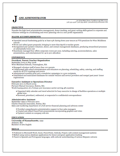 Resume appendix example